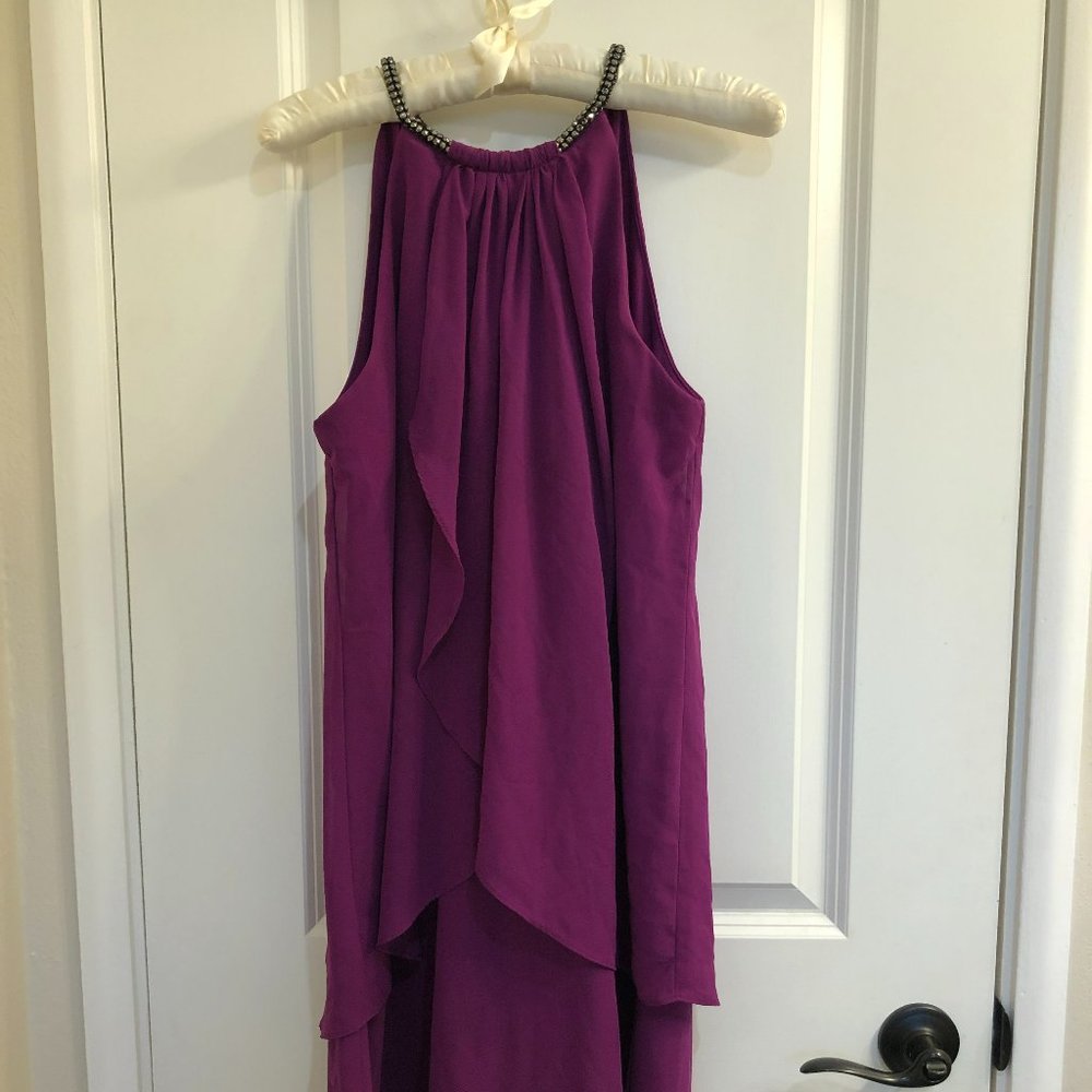 Fuchsia Draped Metallic-Neck Dress